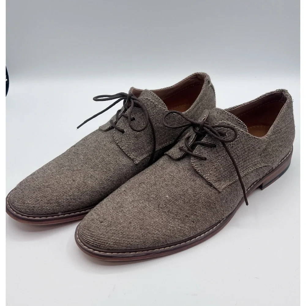 J75 Men Padrino 2 Beige Oxford Tweed Lace Up Dress Shoes Round Toe 10.5